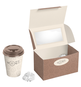 coffee and box with donut